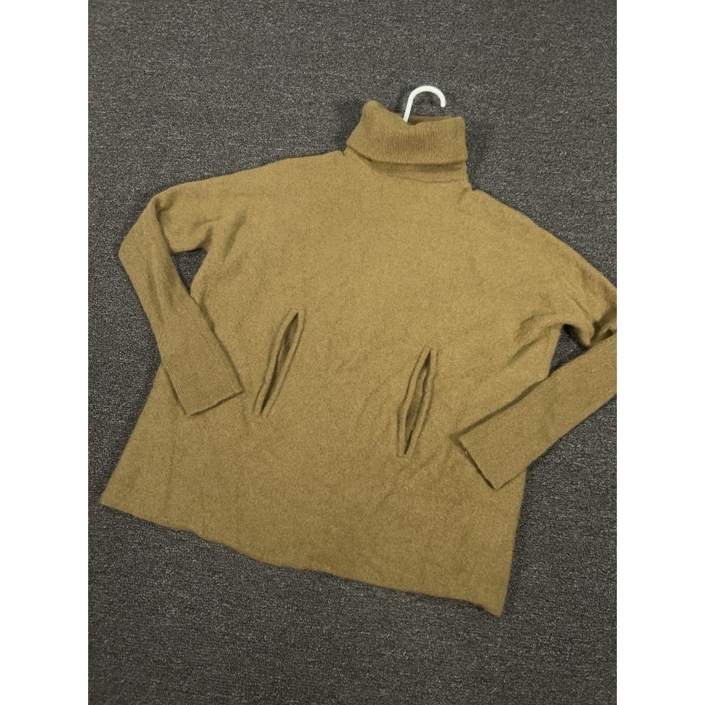 Garnet Hill Sweater Women Small Green Brown Wool Cashmere Turtleneck Preppy Cozy